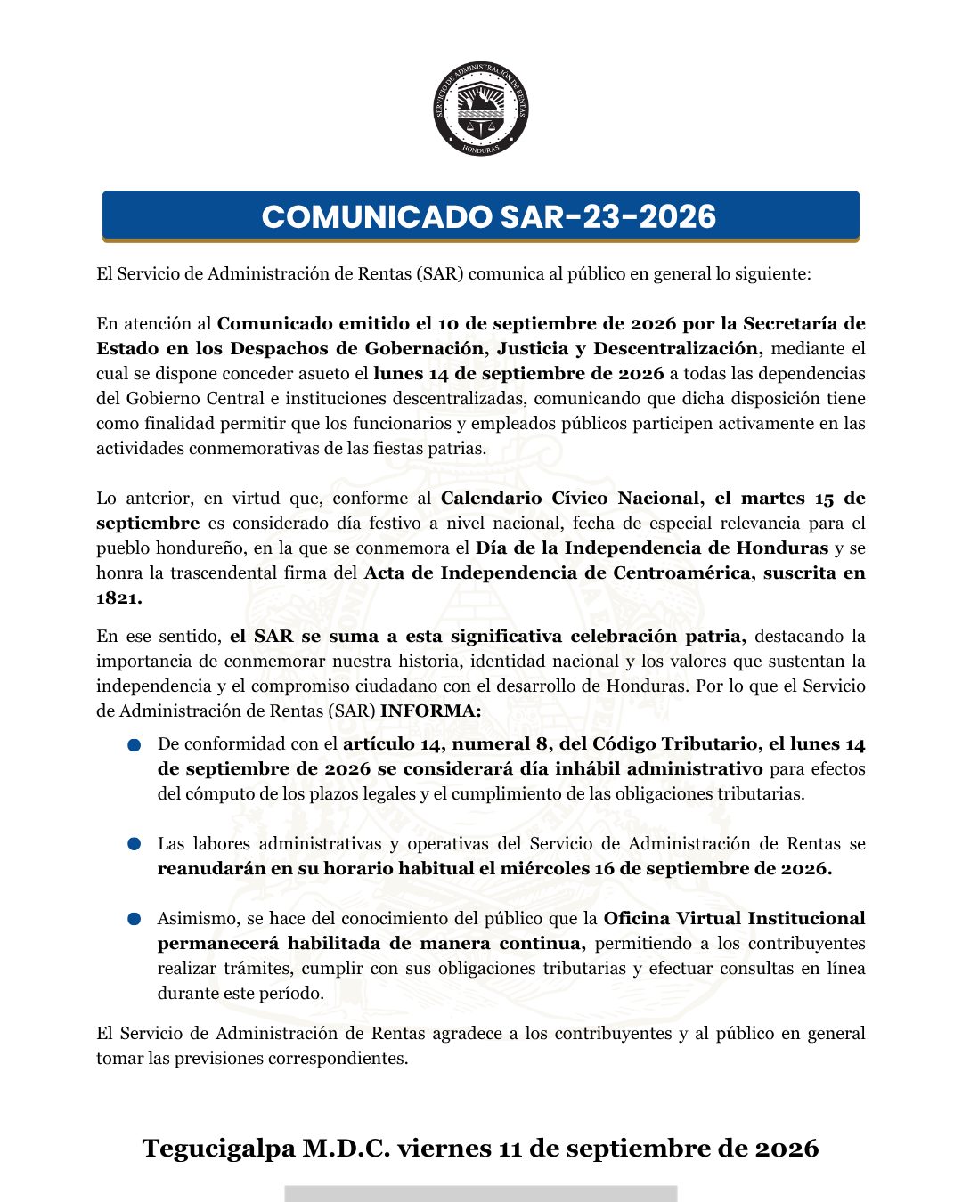 COMUNICADO SAR 23-2026